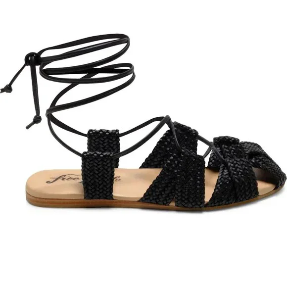 FREE PEOPLE Sunny Gilly Flats Wrap SANDALS Size 9 Black Woven Leather NEW $128 - Picture 5 of 15
